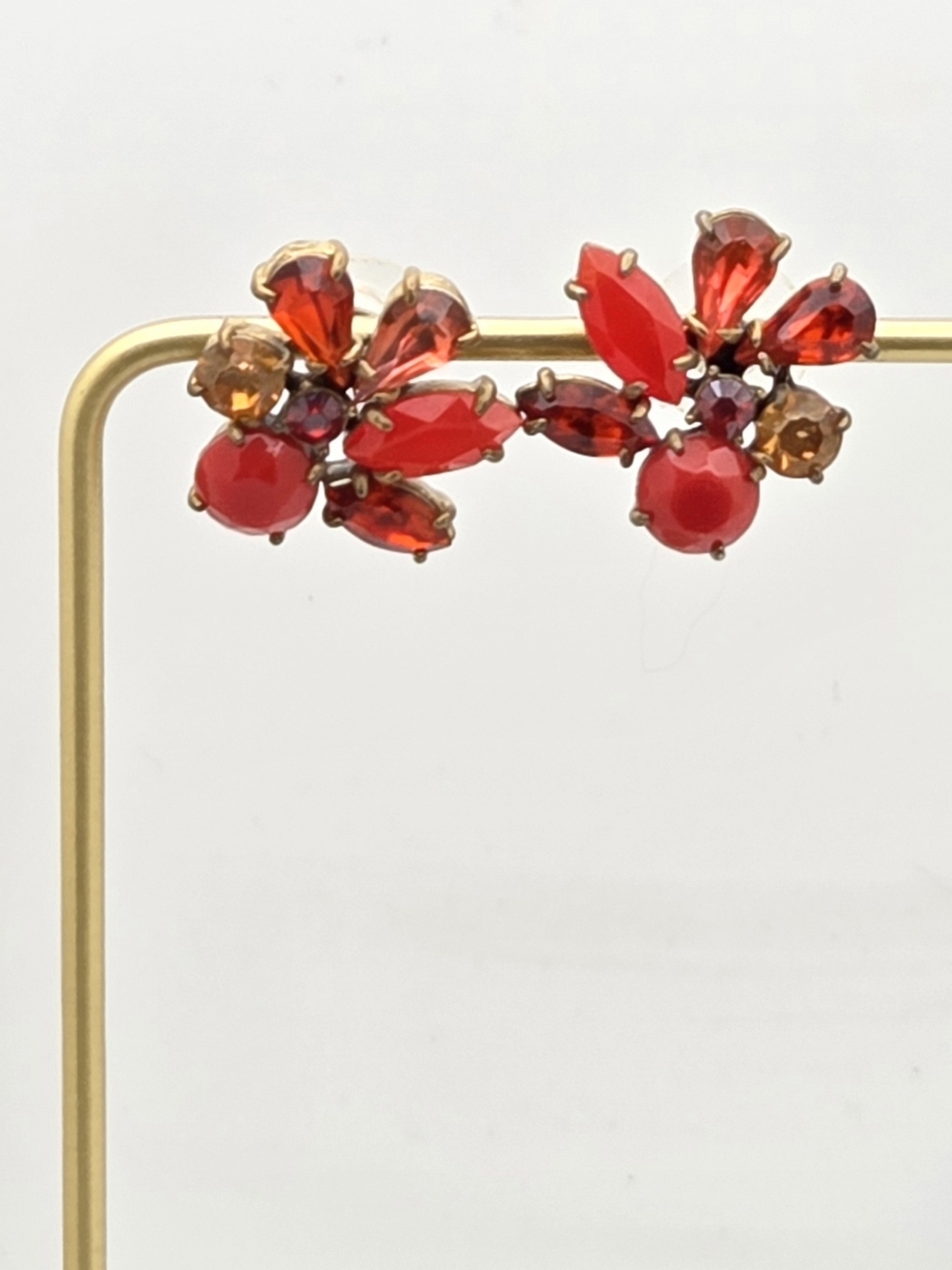 J. Crew Red Rhinestone Floral Cluster Stud Earrings